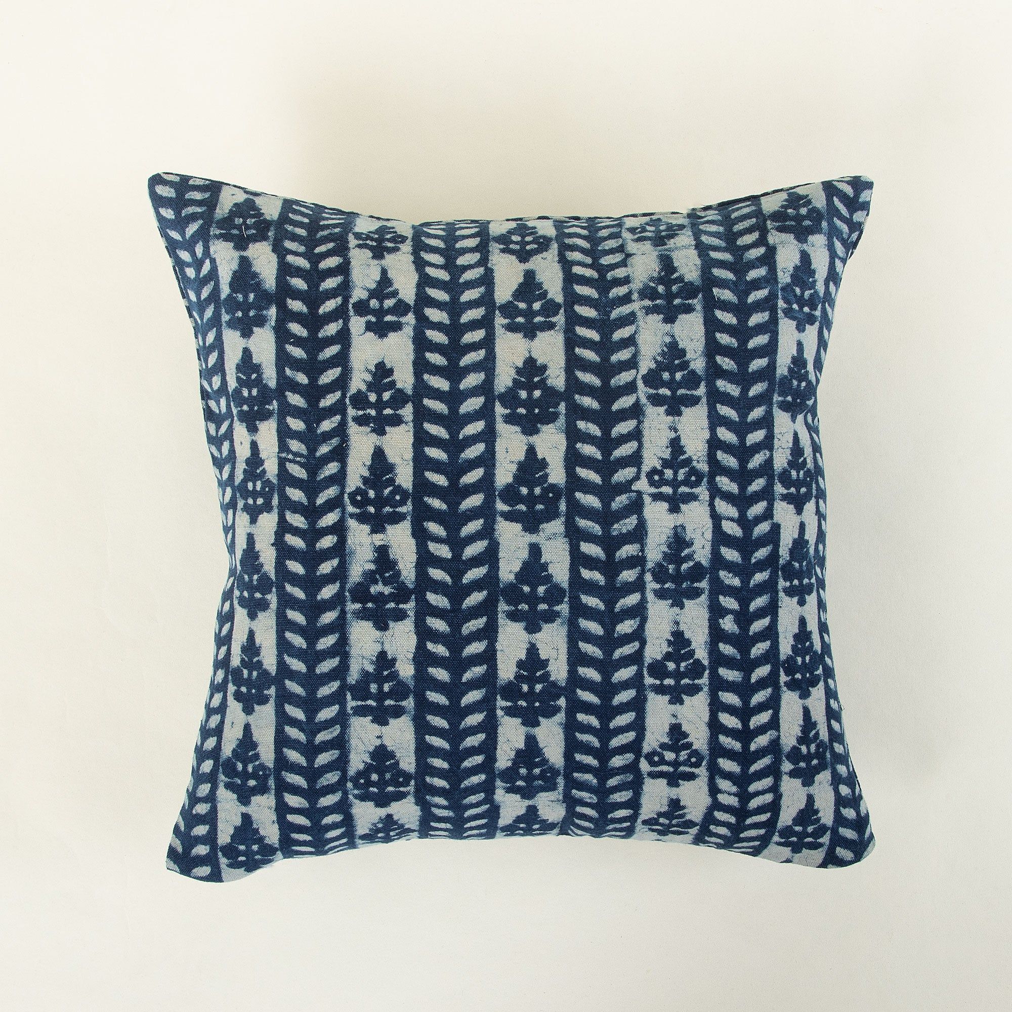 Hand Block Print Blue Cotton Canvas Cushion Cover